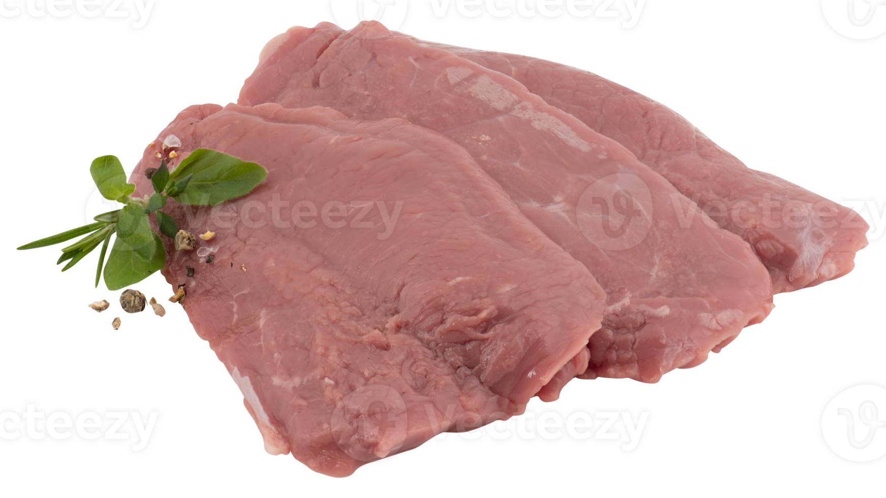 3 slices of fresh sliced beef cut out isolated transparent background png