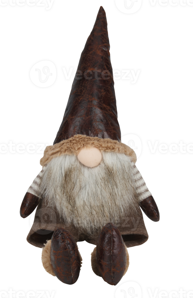 dwarf doll with a beard, wearing a hat and sitting in a sitting position cut out isolated transparent background png