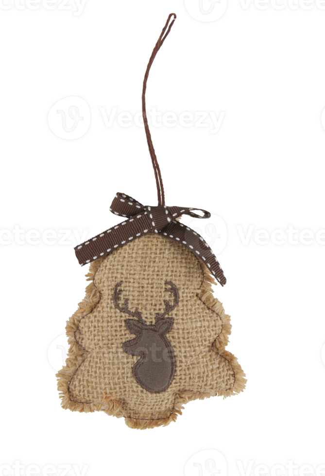 Christmas decoration sack with bow hanging in the shape of a pine tree cut out isolated transparent background png