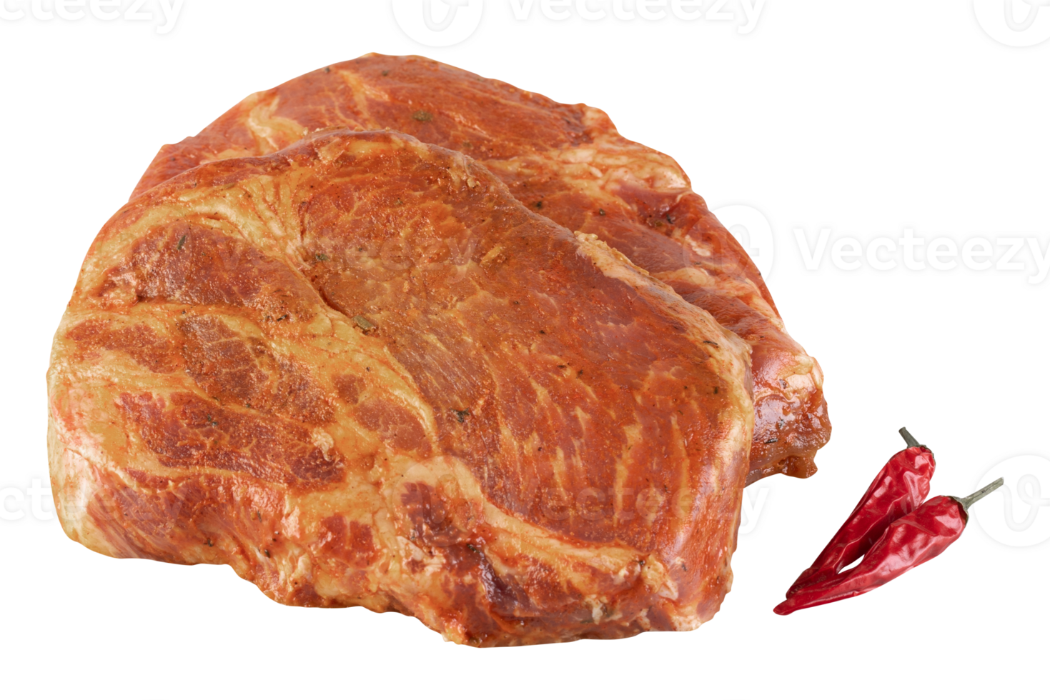 Pork steak with red peppers cut out isolated transparent background png