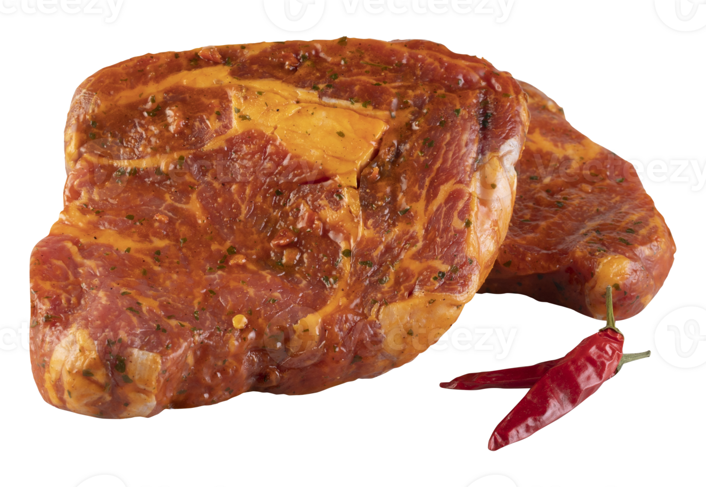 Steak with fresh chili cut out isolated transparent background png