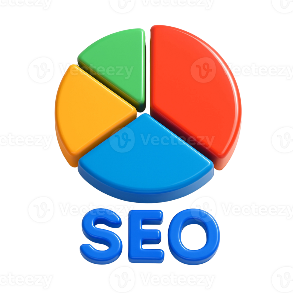 Colorful 3D glossy pie chart icon segmented in vibrant hues for SEO analytics png
