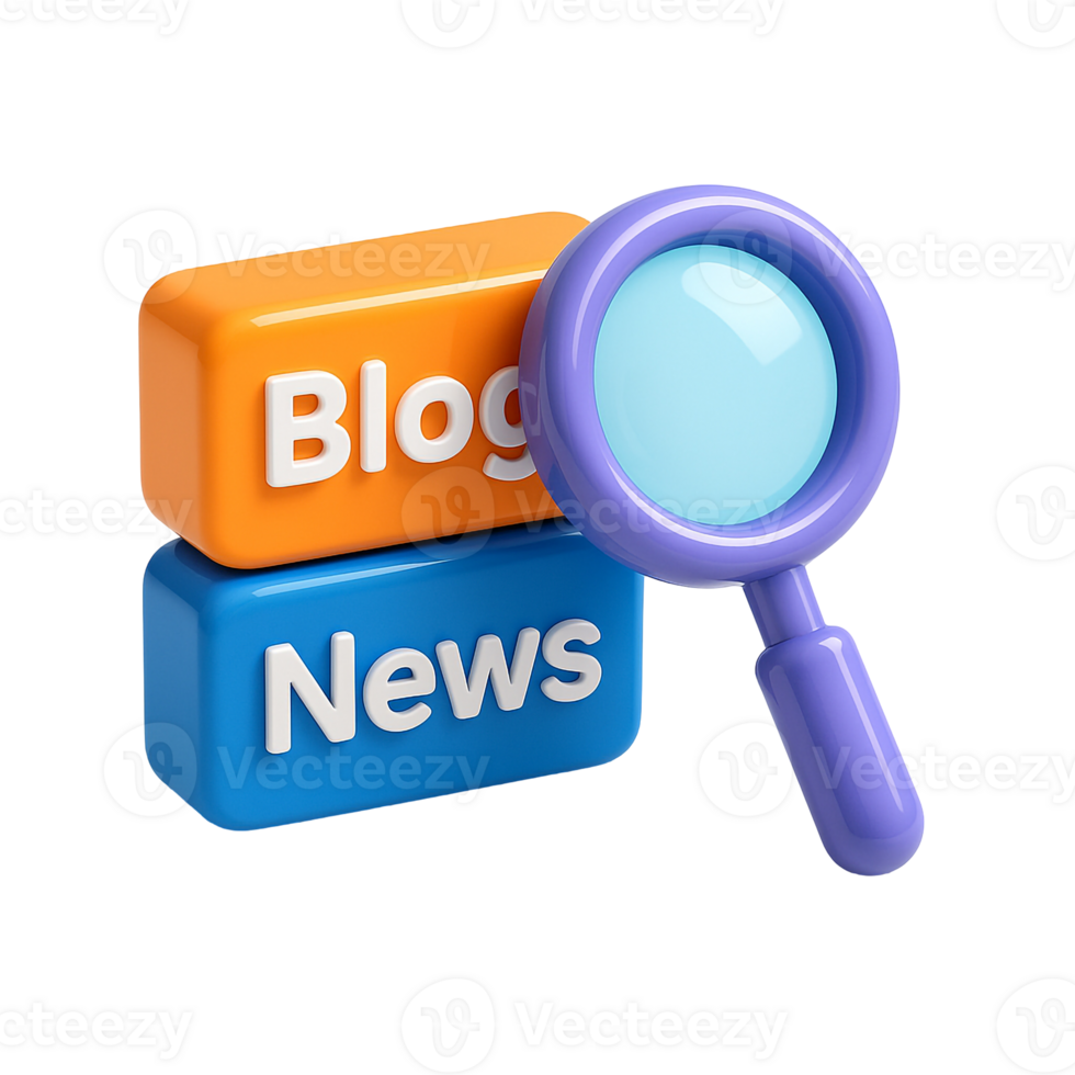 Glossy Search Symbol with Blog and News Elements png