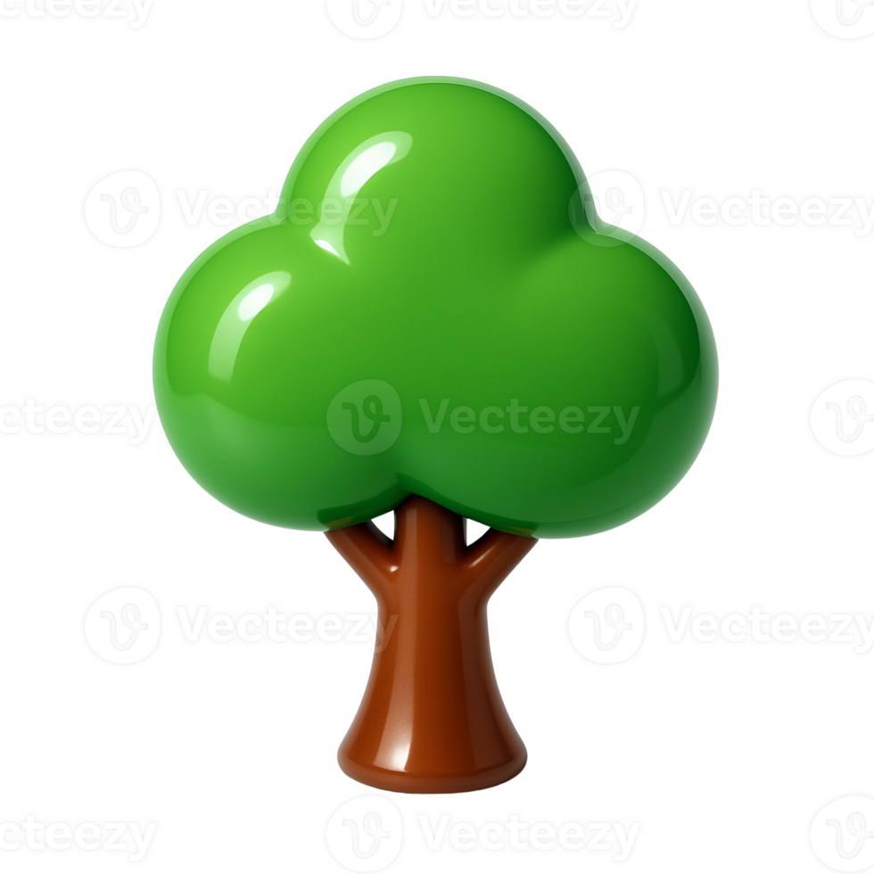Rounded 3D tree design with smooth plastic textures and soft color gradients in green and brown, modern iconography for eco-conscious business tech use png