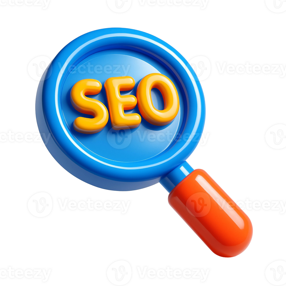 Isometric 3D magnifying glass symbol for SEO and content discovery png