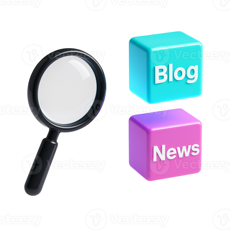 Isometric SEO Symbol with Colorful Blog Blocks png