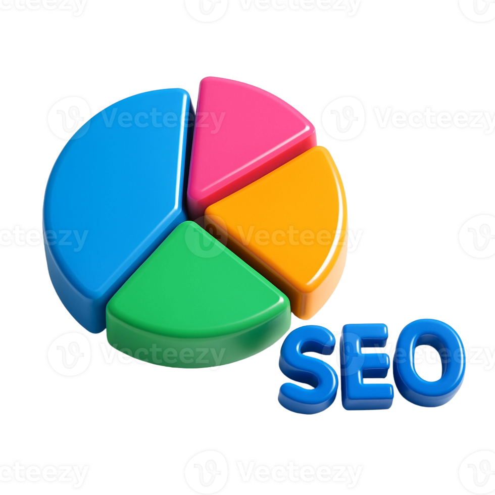 Minimalistic 3D pie chart with vibrant segments and soft shadows png