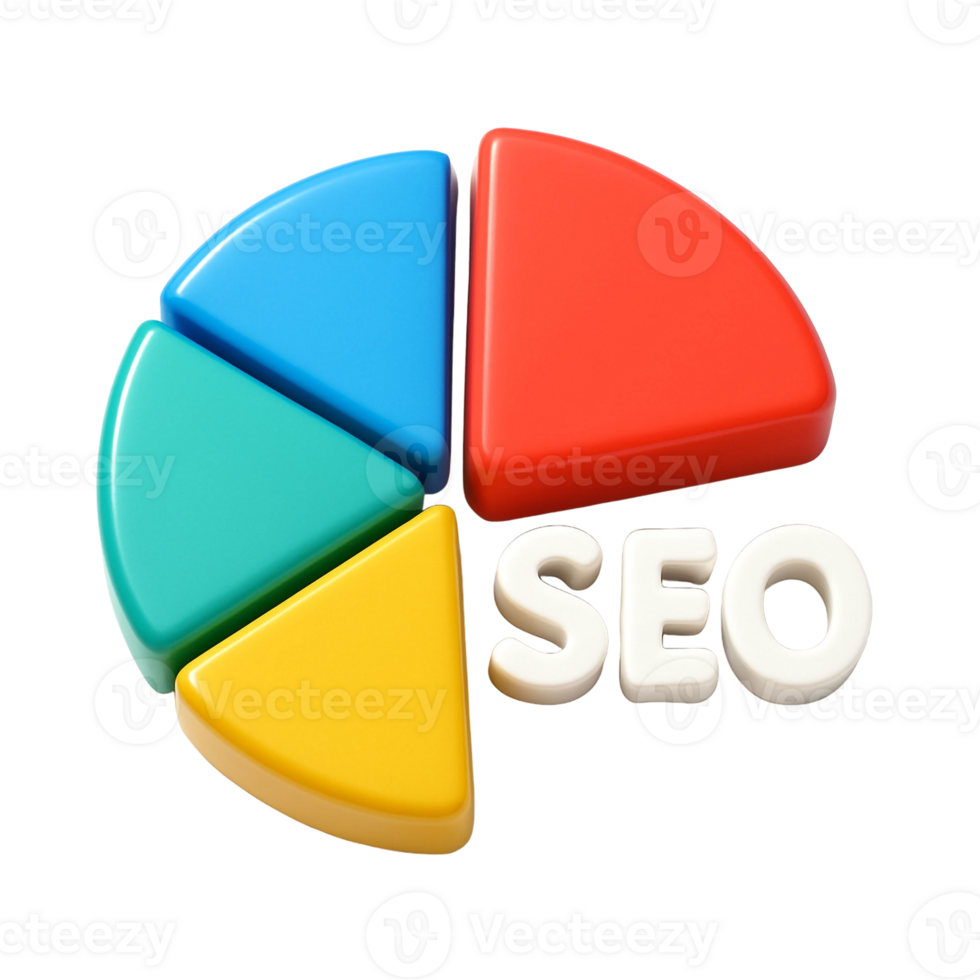Glossy 3D plastic pie chart representing SEO performance metrics png