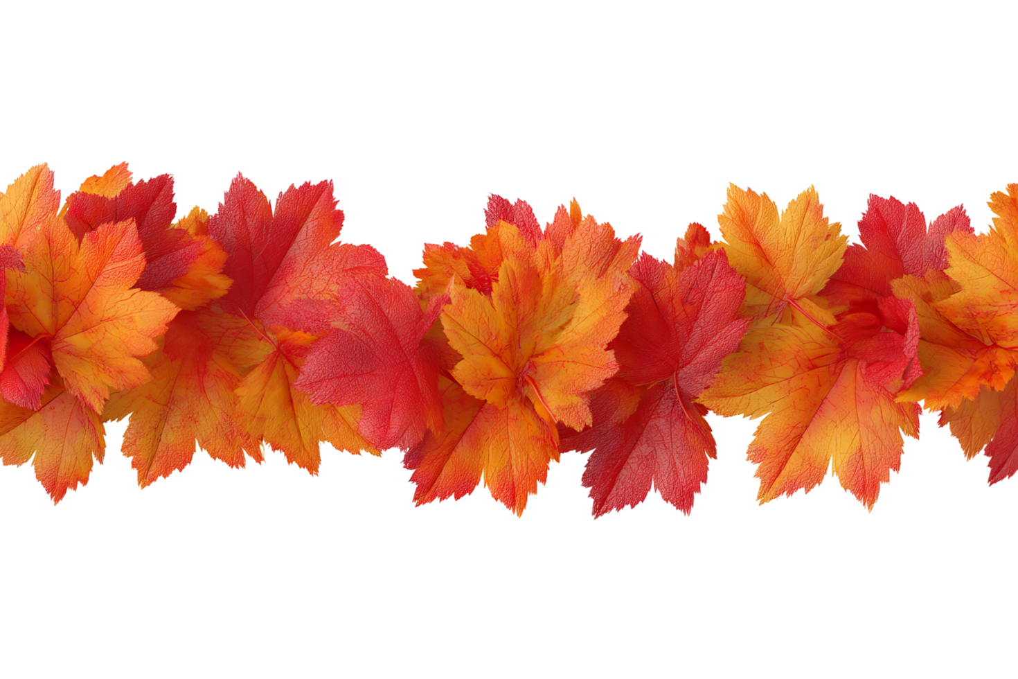 Autumnal border of red and orange leaves on transparent background. png