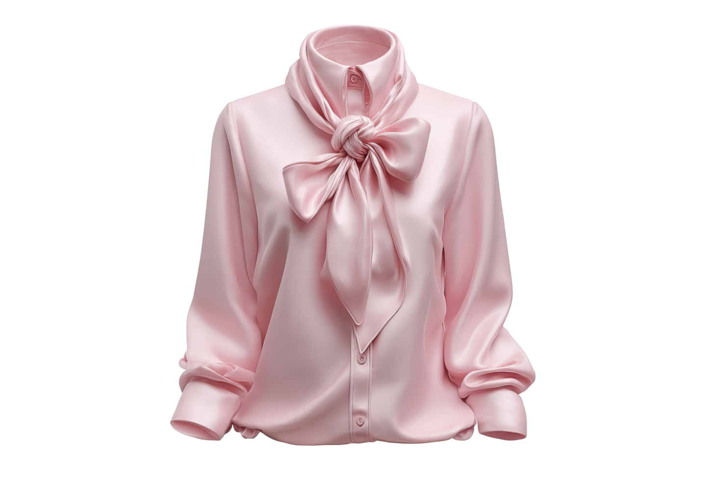 Elegant pink silk blouse with bow tie on transparent background. png