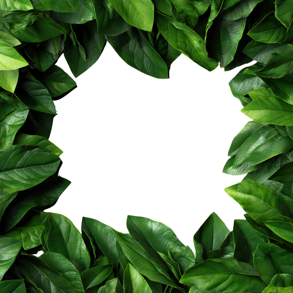 Fresh green leaves frame on transparent background. png