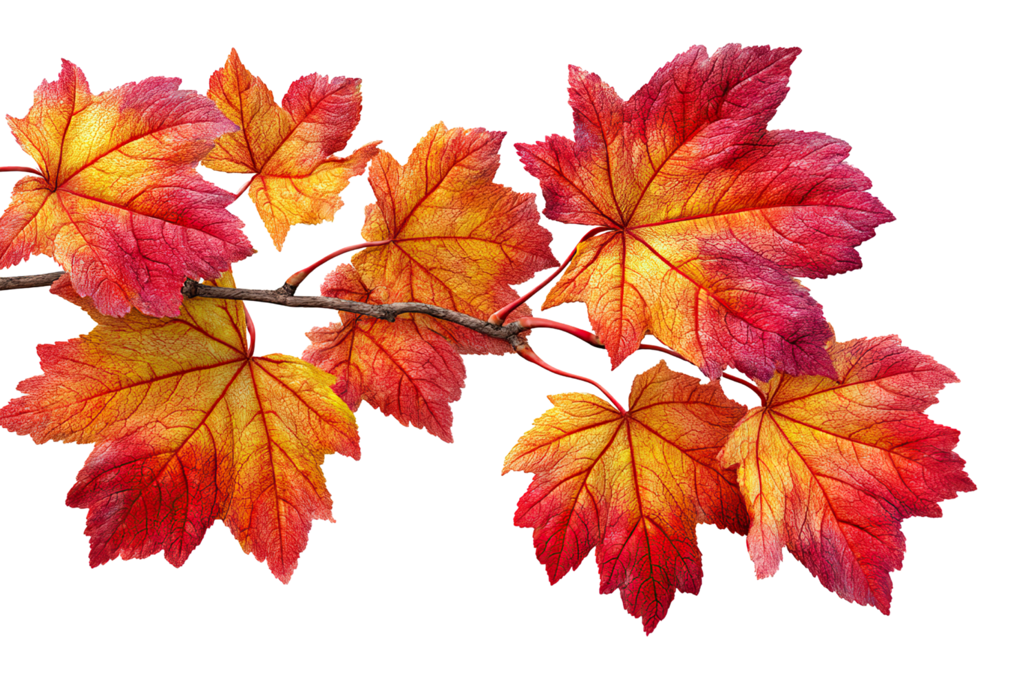 Autumn maple leaves on a branch on transparent background. png