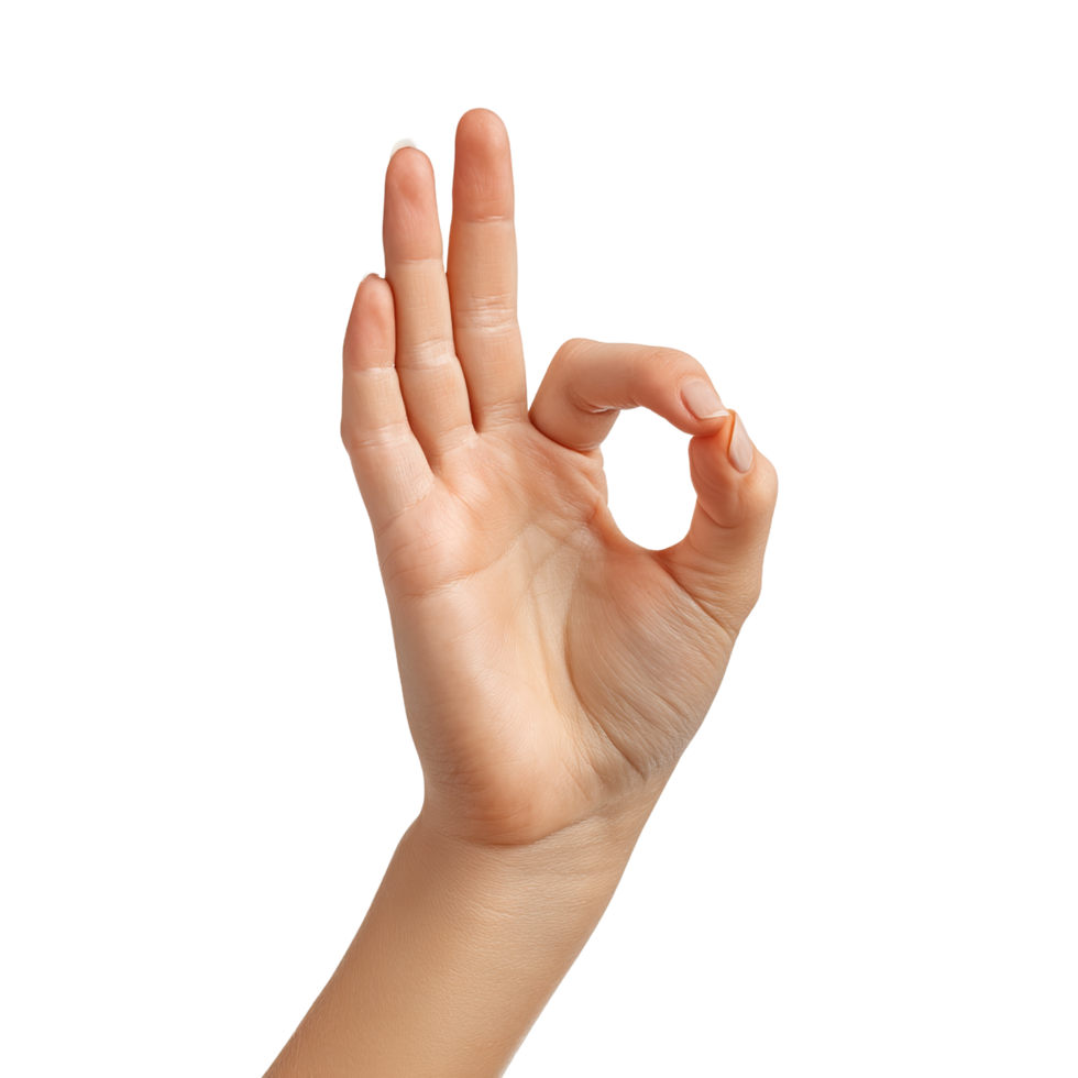 Hand gesture showing OK sign on transparent background. png