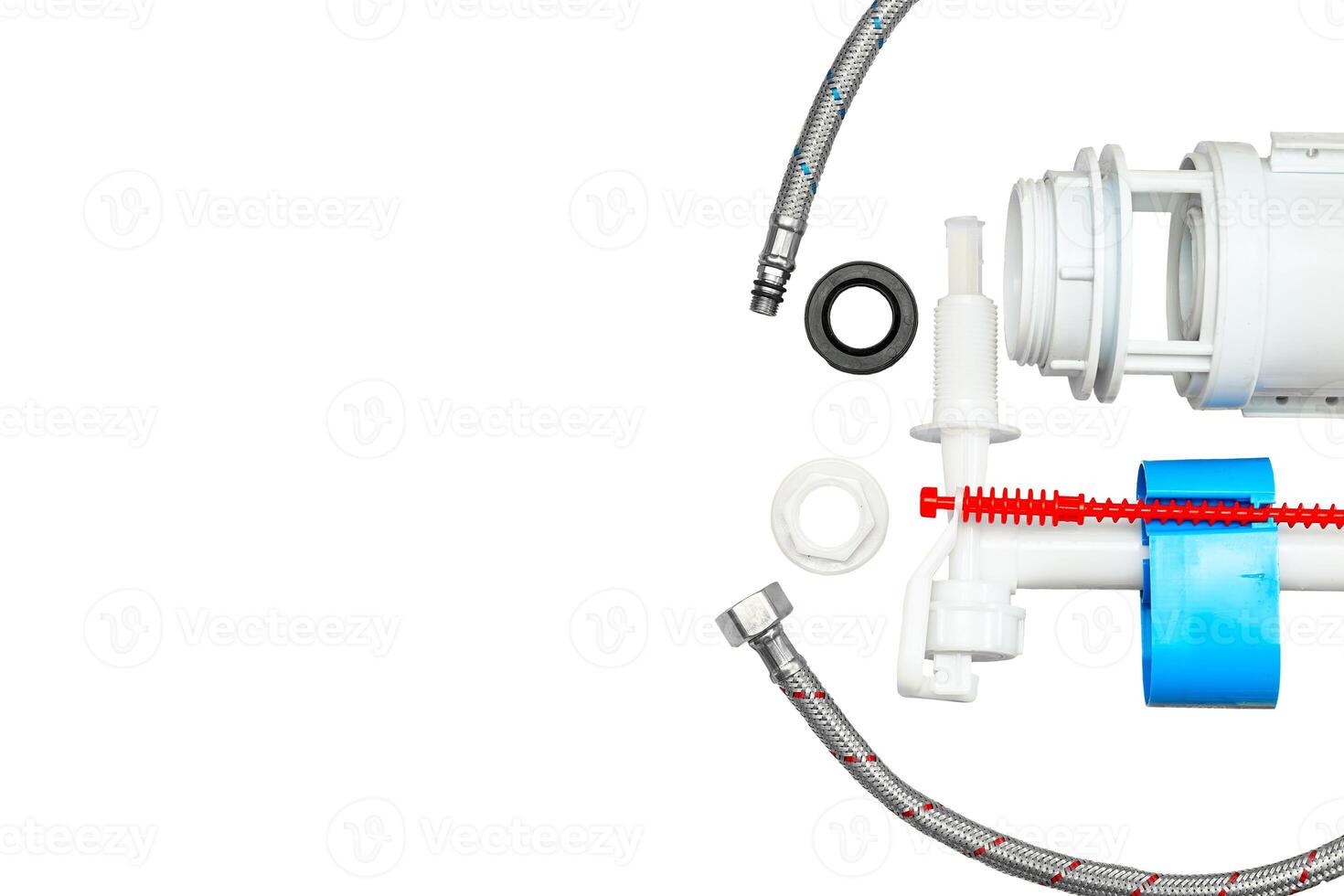 Flexible metal steel faucet hoses, flush mechanism, siphon fittings.Plumbing photo