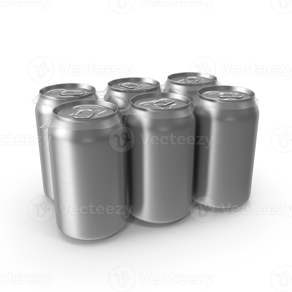 Aluminum soda cans in a six pack bundle png