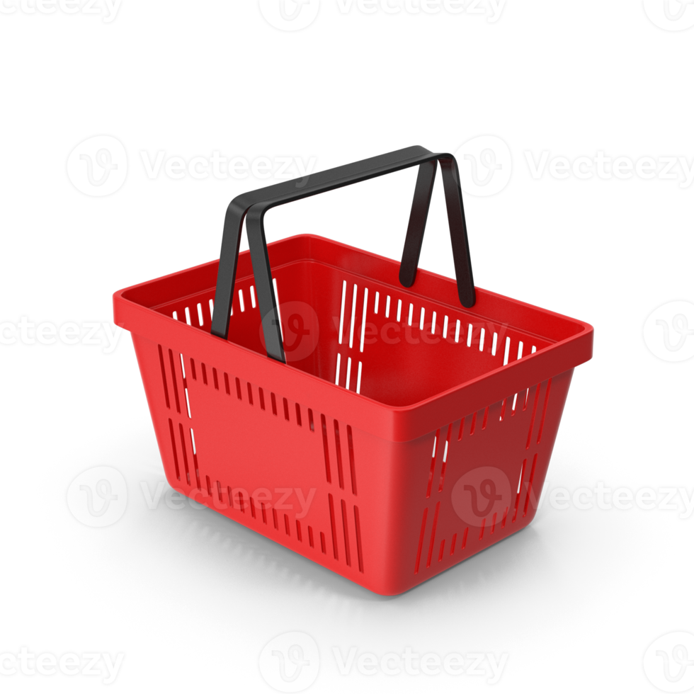 Red Shopping Basket, 3D Render of Plastic Grocery Basket transparent background png