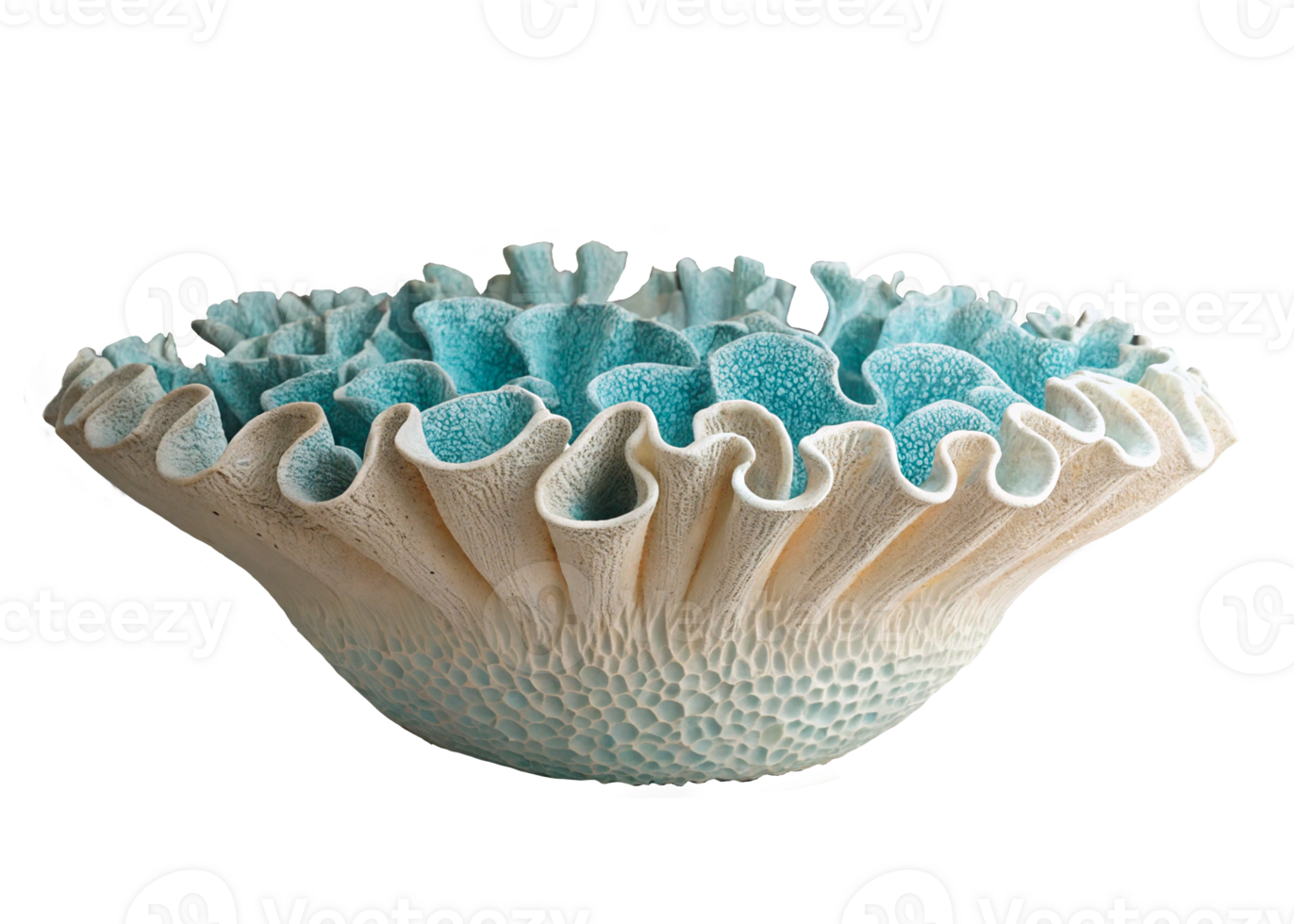 Coral Inspired Ceramic Bowl, Ruffled Ceramic Dish, Textured Coral Vase png