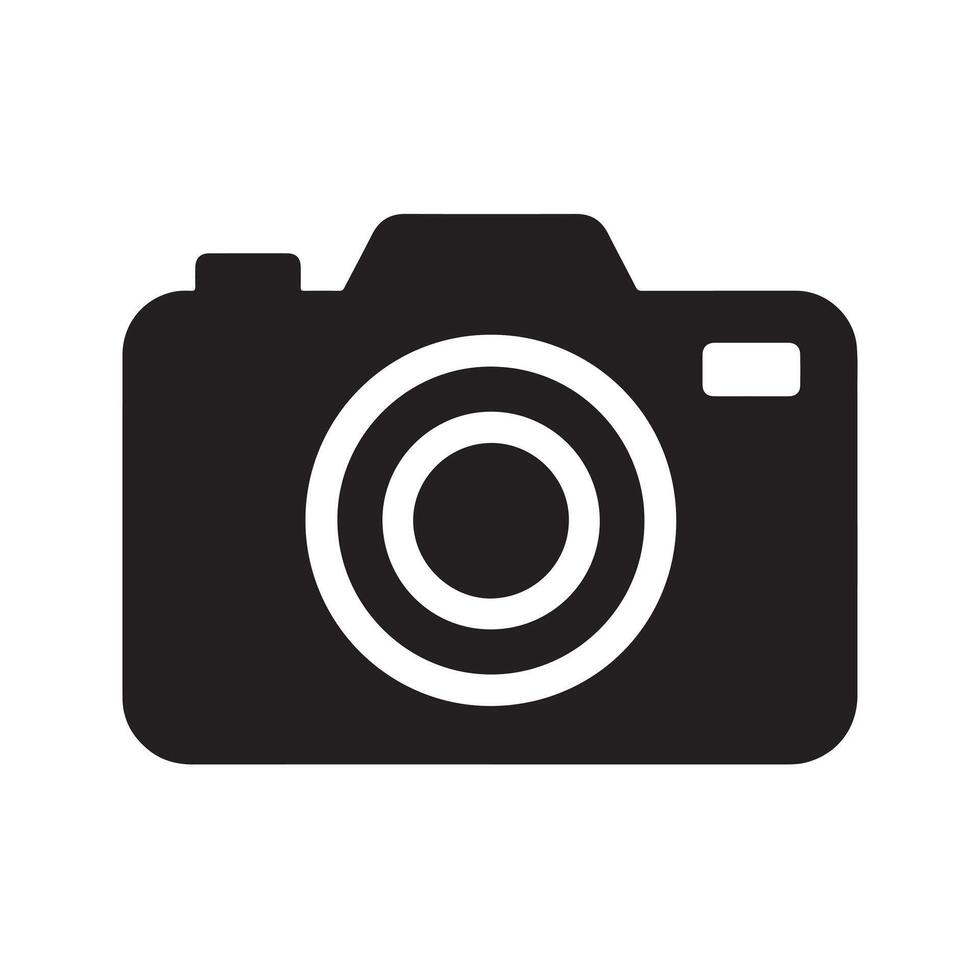 A black and white photo camera icon on a white background vector