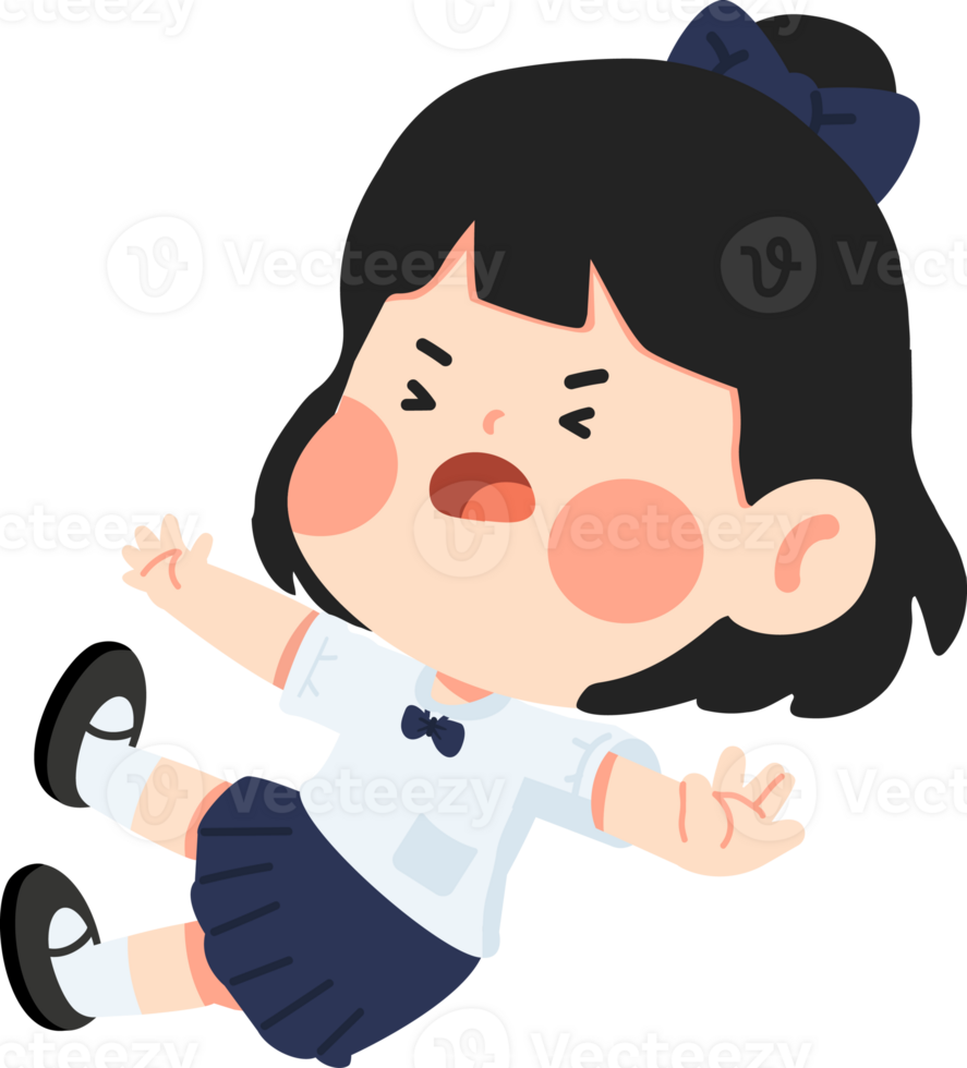 A cartoon girl in a school uniform is falling png