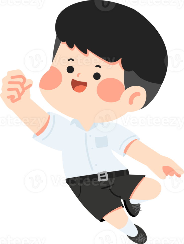 A cartoon boy in a school uniform jumping png