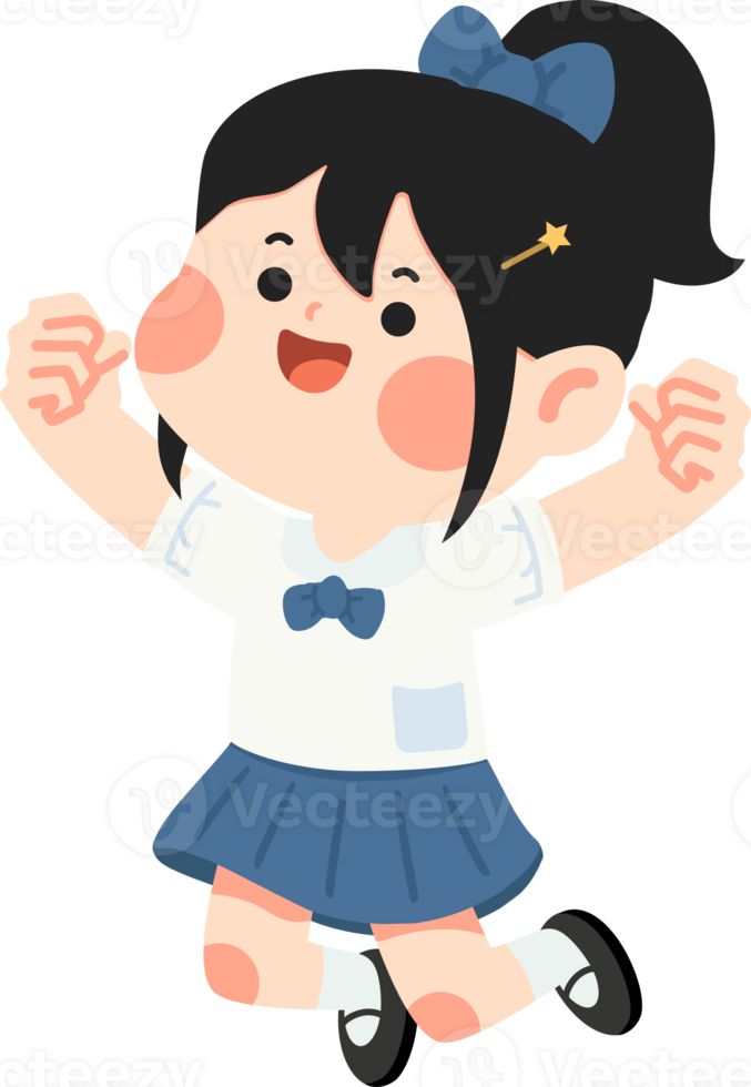 A cartoon girl in a school uniform jumping up and down png
