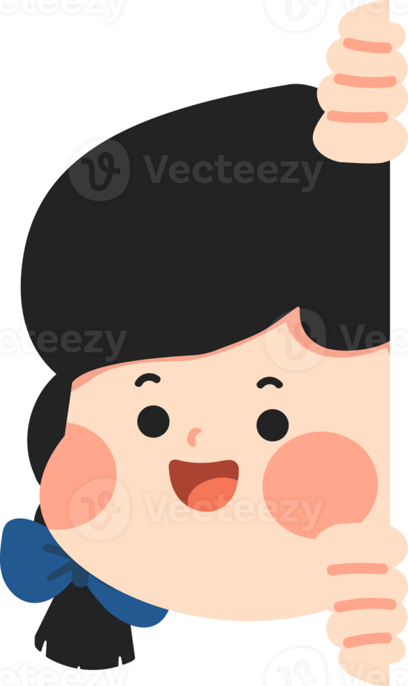 A cartoon girl with a black bow on her head png