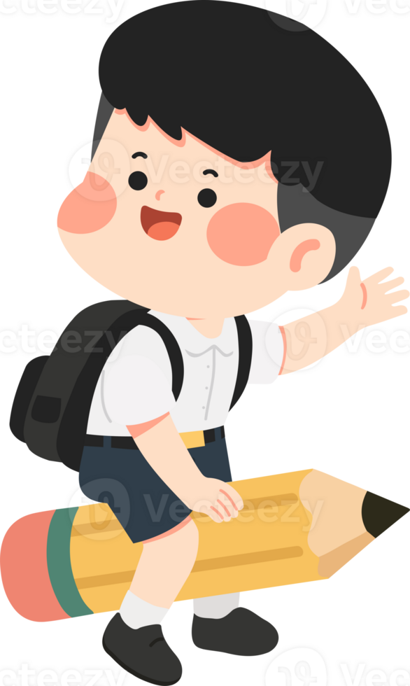 A cartoon boy riding a pencil png