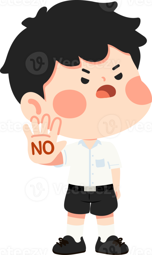 A cartoon boy with a no sign on his hand png