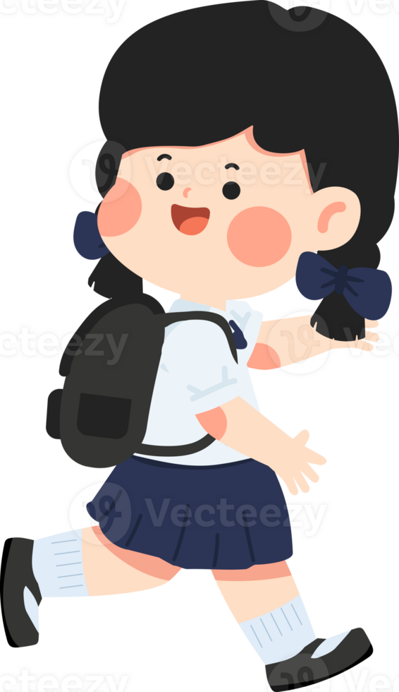 A cartoon girl with a backpack and a smile png