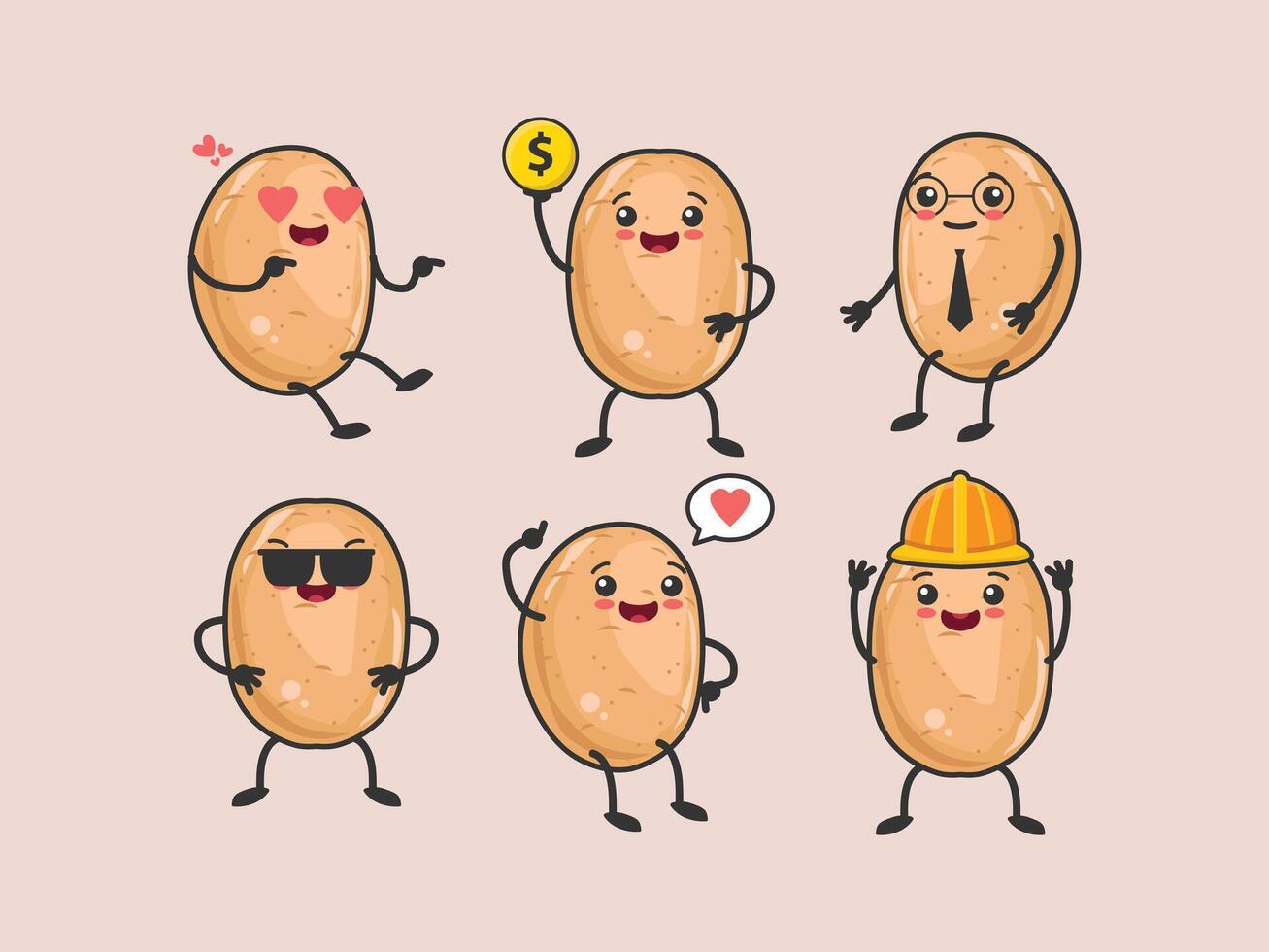 potato cute character cartoon art diet business face drawing icon asian sign fun style element hand set vector