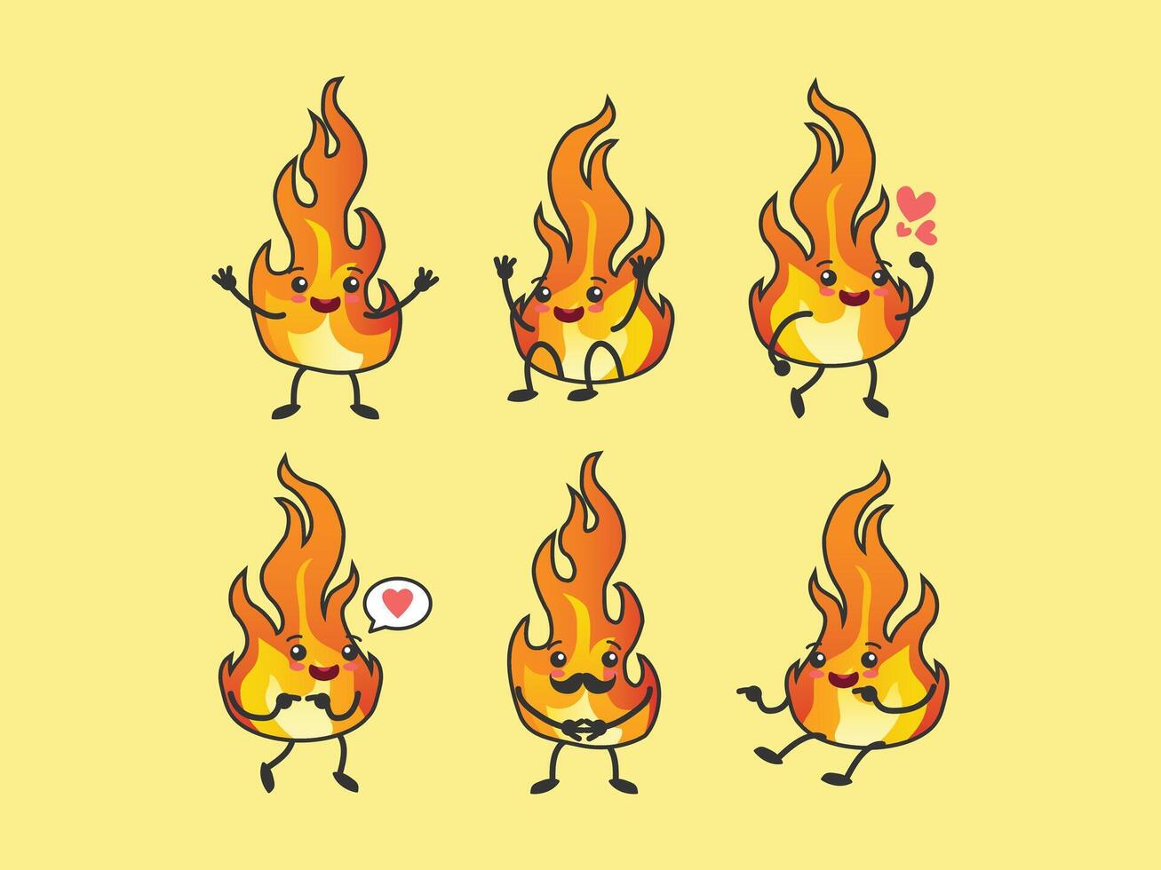 a set of fire characters with different expressions vector