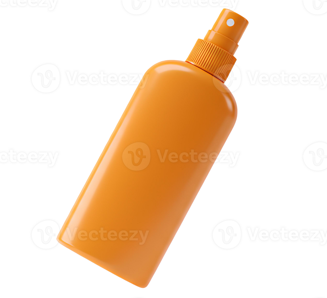 Orange spray-on sunscreen container isolated on transparent background for skincare, sun protection, and summer travel concepts png