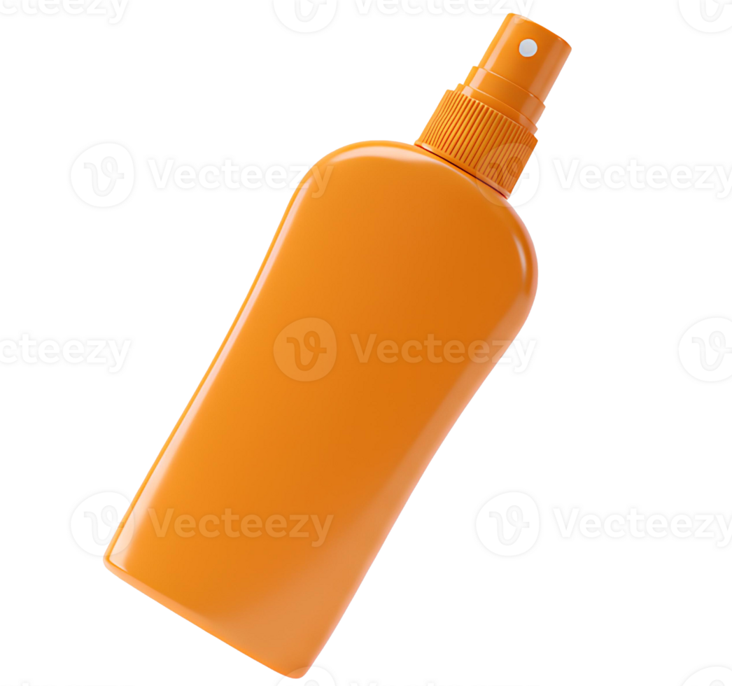 Orange spray on sunscreen container . Unbranded sun spray bottle for skincare concepts isolated. Orange skin care bottle with spray cap for summer themes png