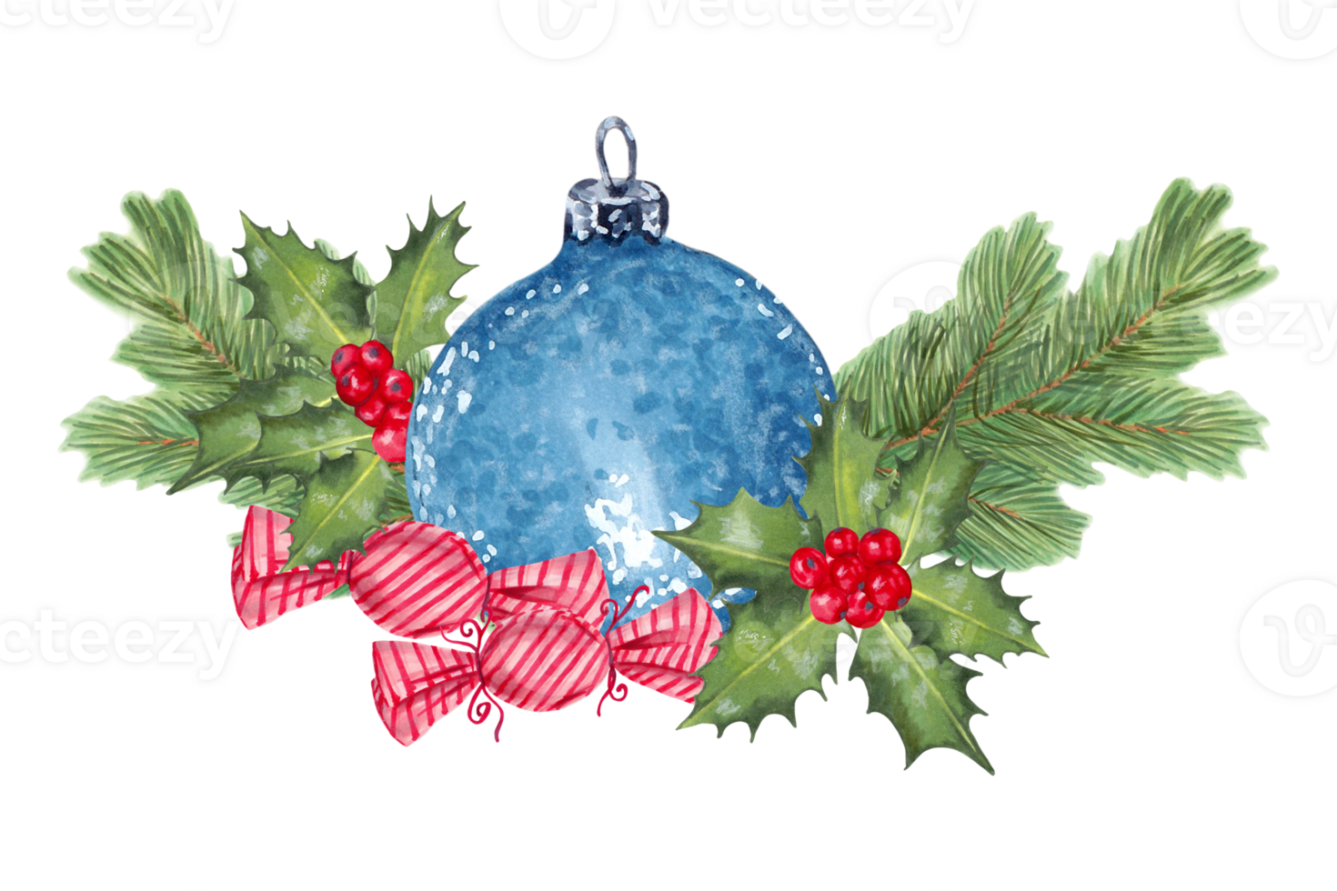 Blue Christmas tree toy.Beautiful decoration for the Christmas tree,symbol of the winter holidays.Object for festive design.Illustration with markers and watercolor. Hand drawn isolated art. png