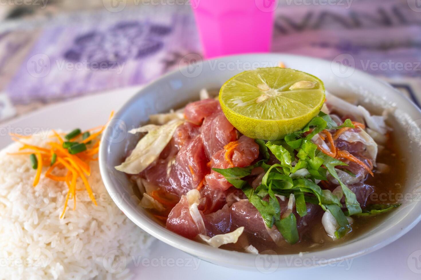 Polynesian raw fish dish served in Hiva Oa, French Polynesia photo