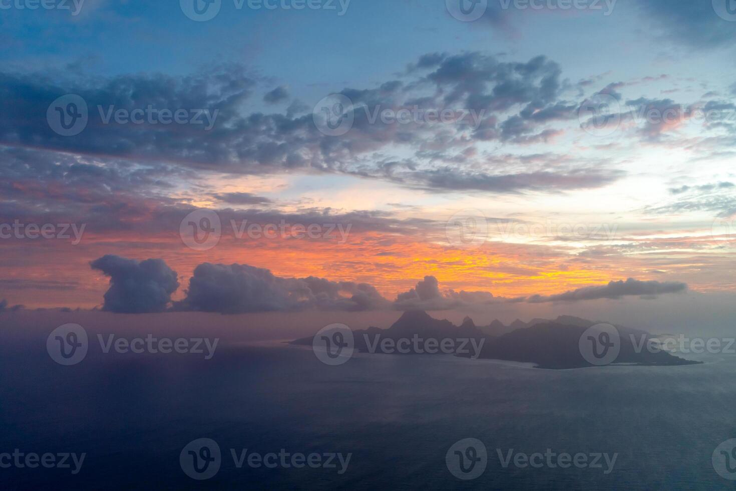 An Aerial view of Moorea island at sunset, French Polynesia photo