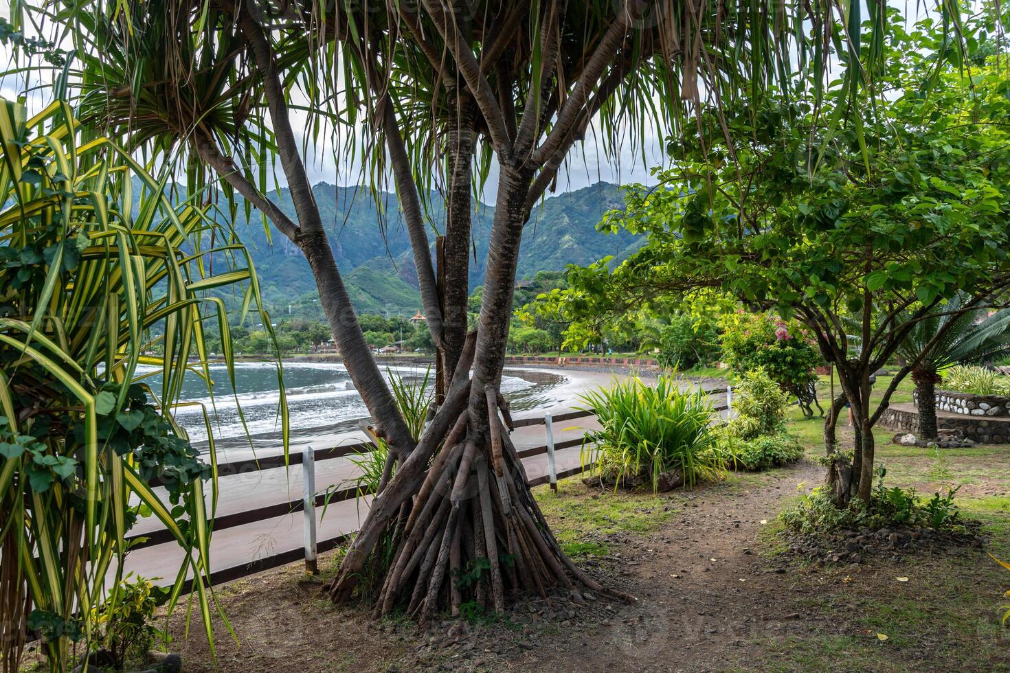 the Taiohae Bay and black sand beach in Nuku Hiva, Marquesas Islands, French Polynesia photo