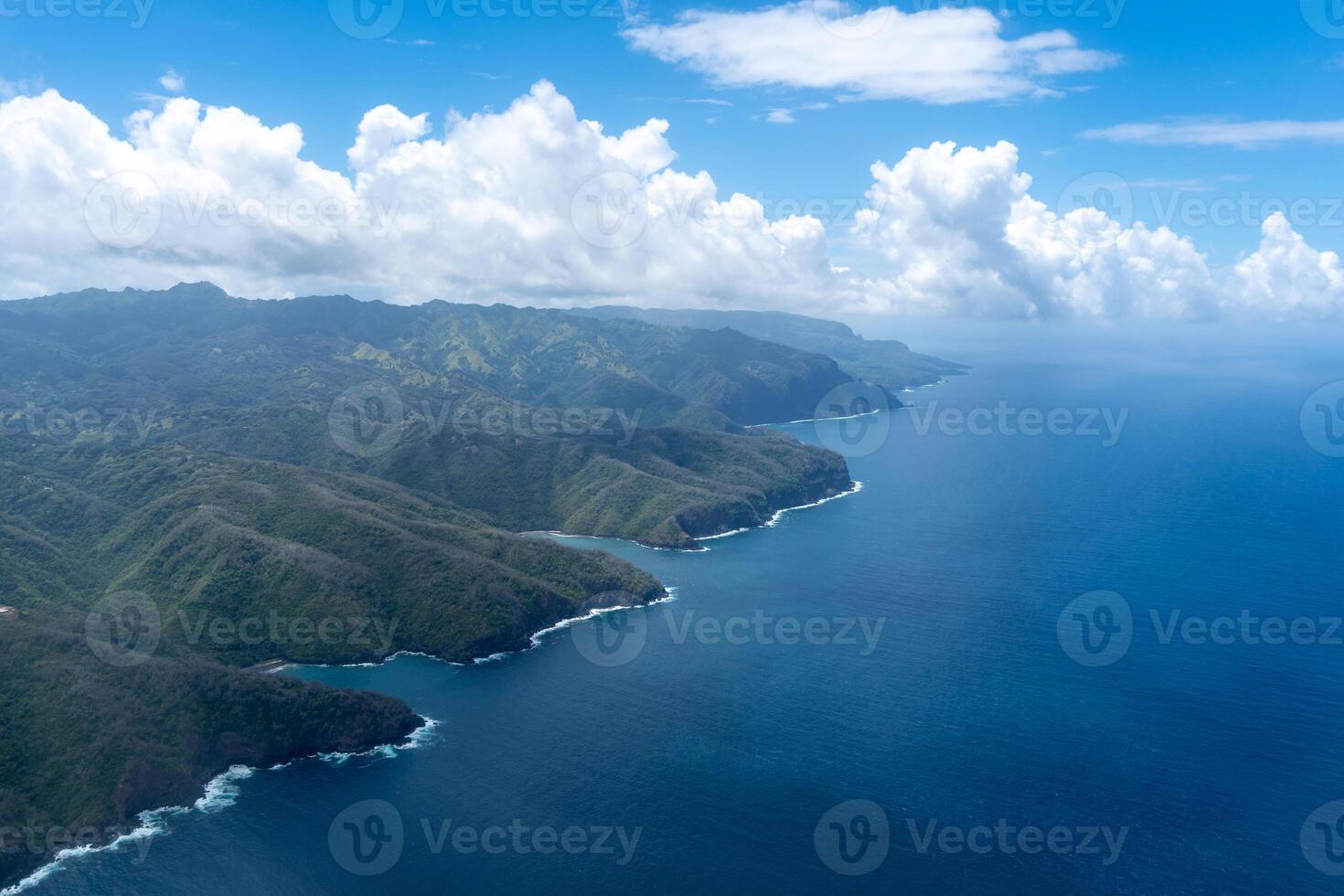 Aerial view of Hiva Oa island in the Marquesas, French Polynesian Archipelago photo