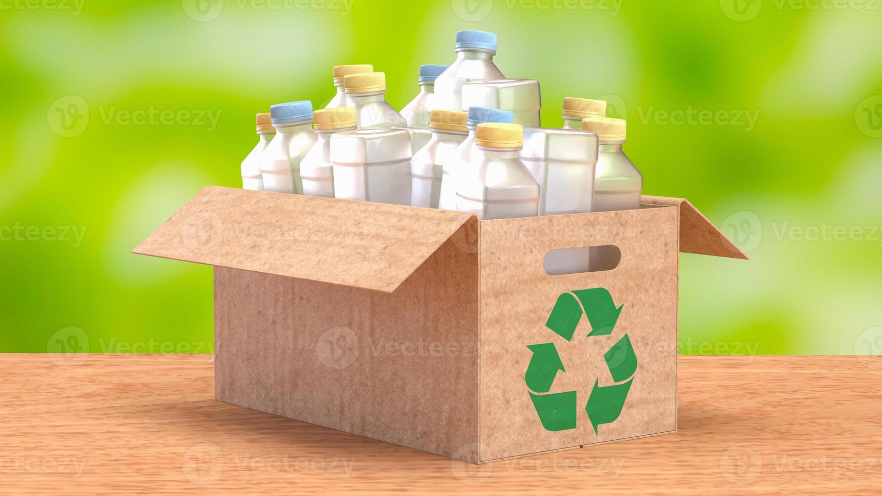 Plastic bottle in Paper Box for eco or recycle concept 3d Rendering. photo