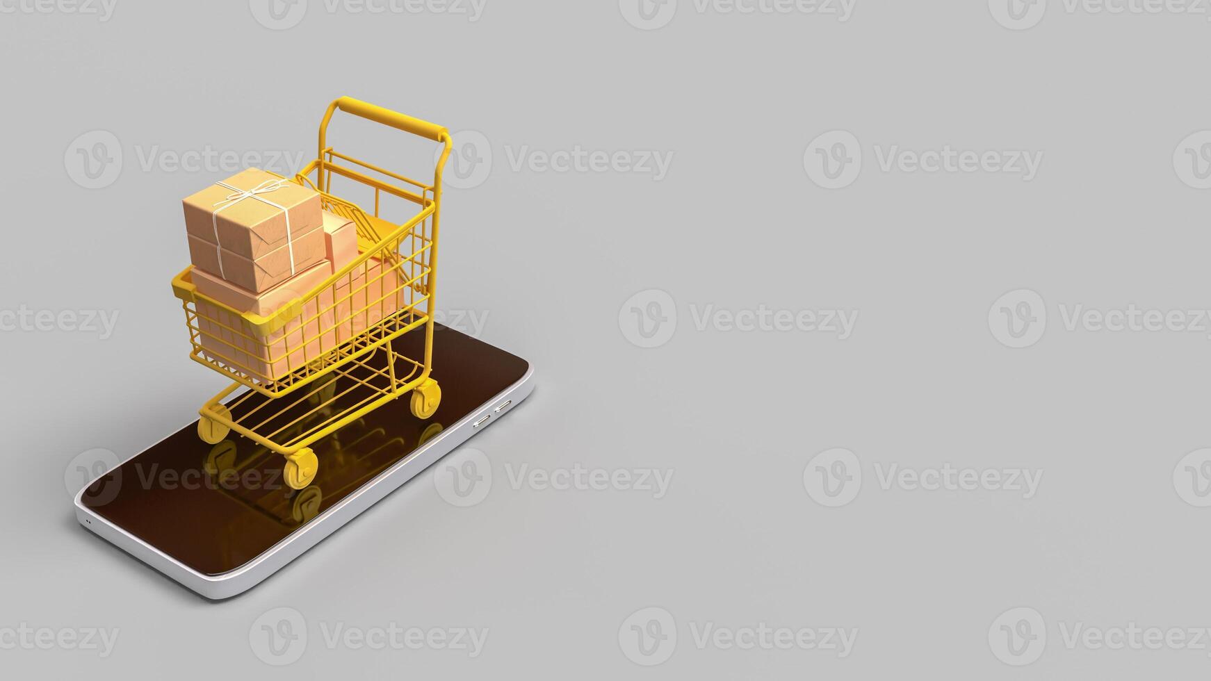 Shopping cart on mobile for online concept 3 d Rendering. photo