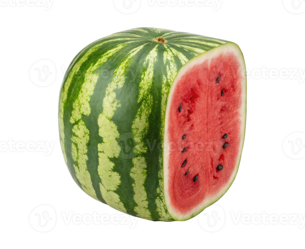 Japanese cube or square shaped watermelon with cut-out section isolated on a transparent background png