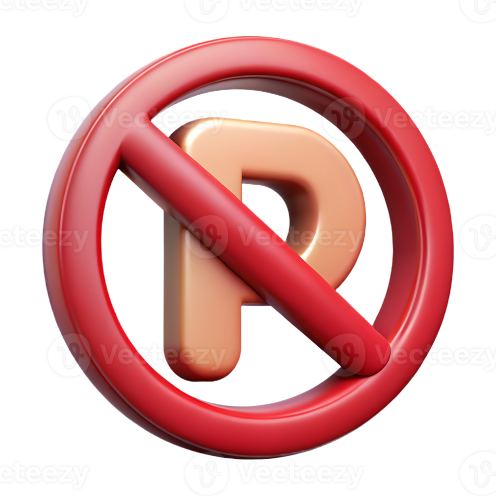 Red No Parking Sign 3D Rendering Isolated on Transparant background png