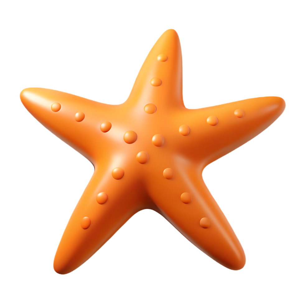 3D rendering of a bright orange starfish on a Transparant background png