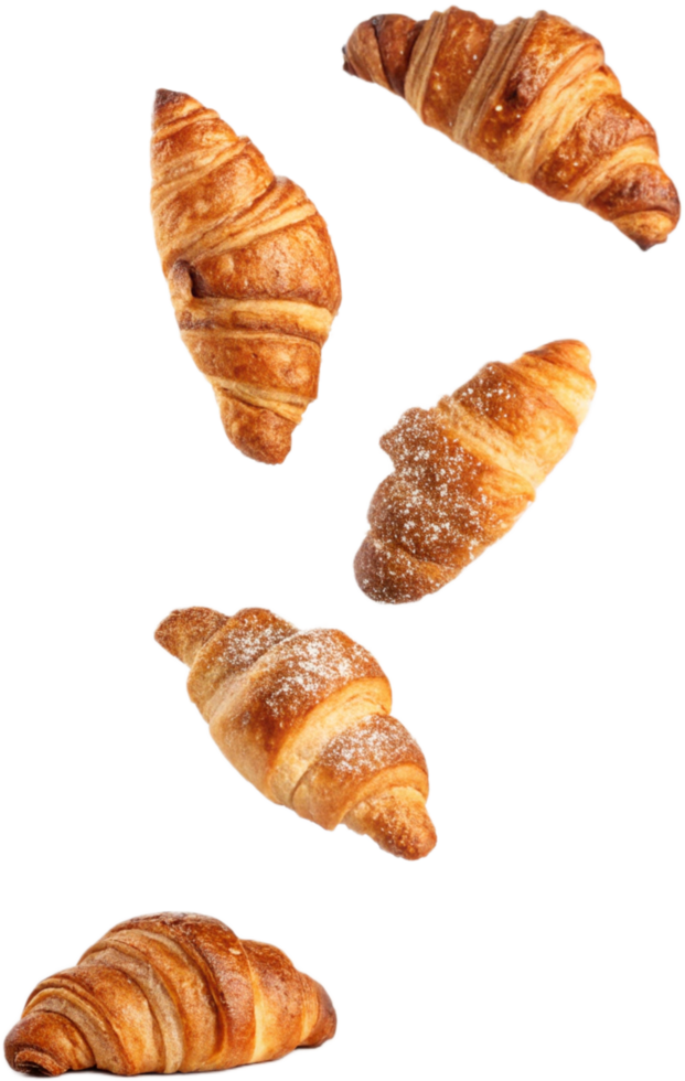 Delicious and Flaky Croissants with Powdered Sugar on Transparant Background png