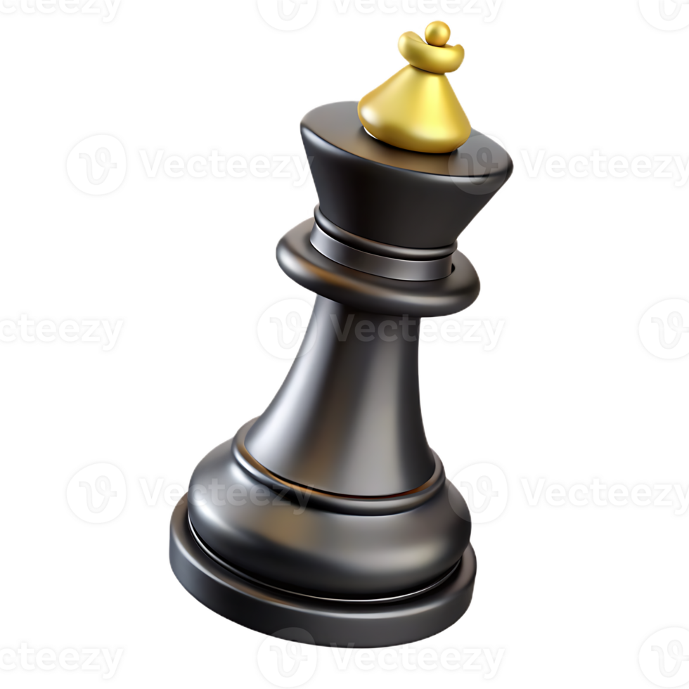 Elegant 3D Render of a Chess King Piece with Striking Gold Accent, on Transparant background png
