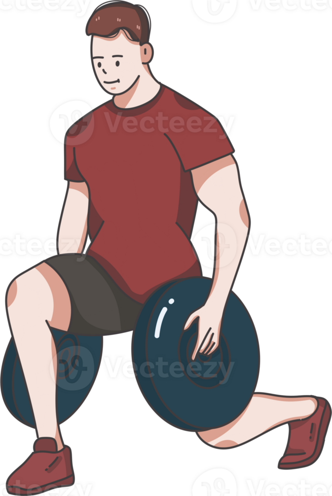 A man is doing squats with a tire png