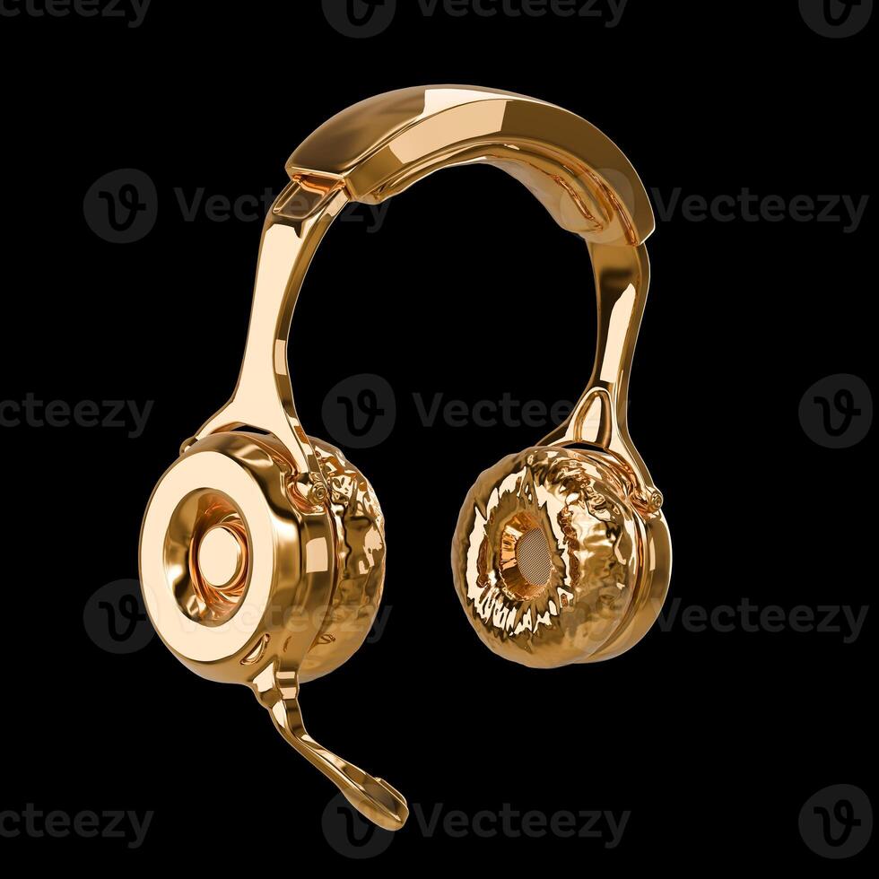 Gold headphone headset isolated Background 3d rendering photo
