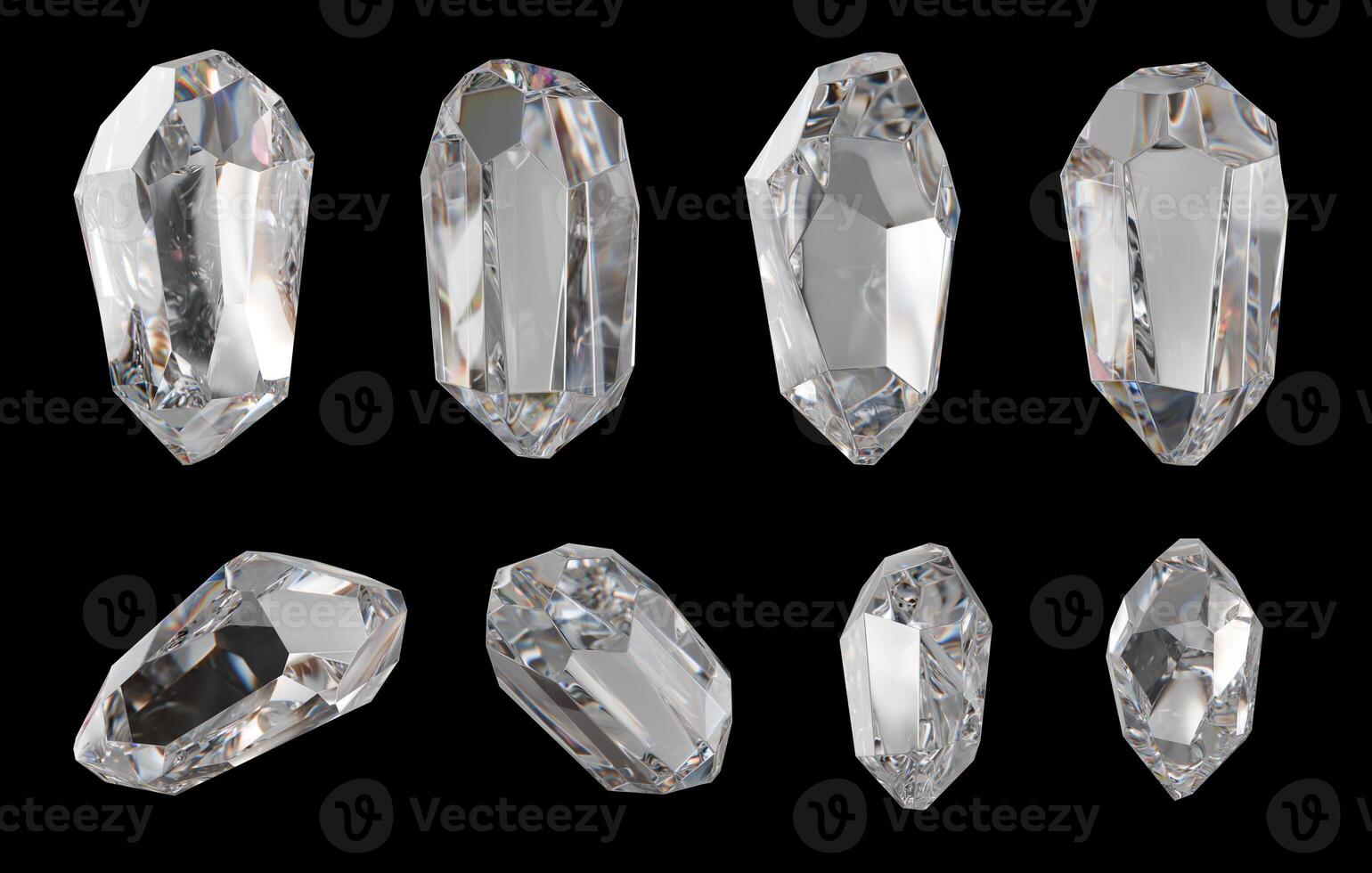 Many Shpae Clear Crystal isolated background 3d rendering photo