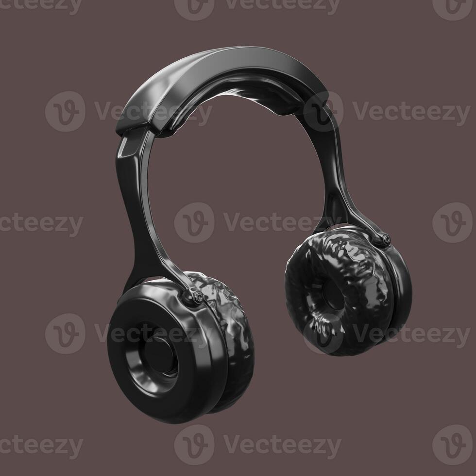Black headphone headset isolated Background 3d rendering photo