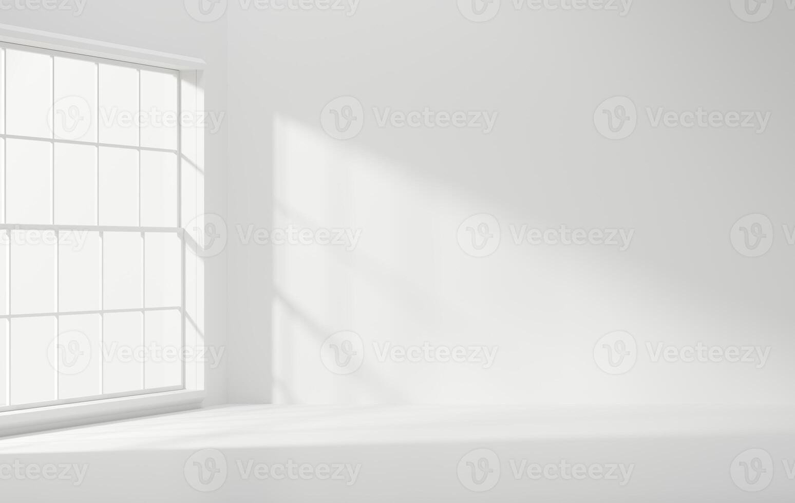 Minimal empty white room with window lighting 3D Rendering and copy space photo